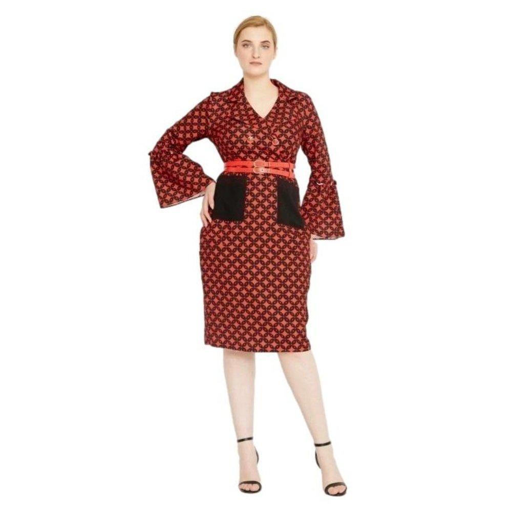 Red & Black Pattern Midi Dress Brand New!